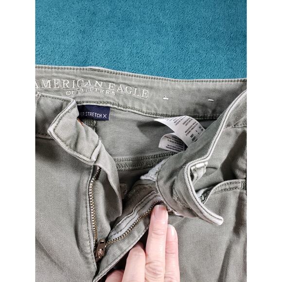 American Eagle Jeans Size 4 Long Womens Green Stretch Pants High Rise Jegging - Picture 5 of 13